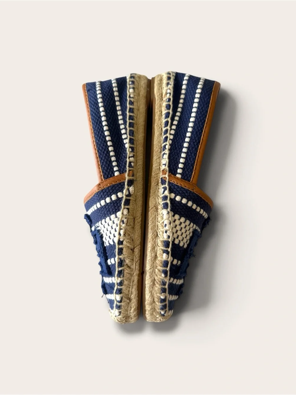 Tory Burch Navy and Cream Woven Espadrille Flats